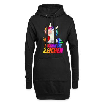 Erkenne die Zeichen - Mittelfinger Einhorn - Hoodie-Kleid - Schwarz - Vorne