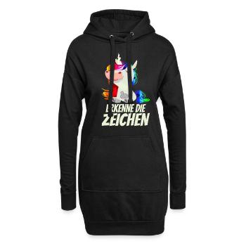 Erkenne die Zeichen - Mittelfinger Einhorn - Hoodie-Kleid - Schwarz - Vorne