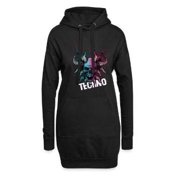 Skull Devil Raver Rave Hard Techno Dark Tekno - Hoodie-Kleid - Schwarz - Vorne