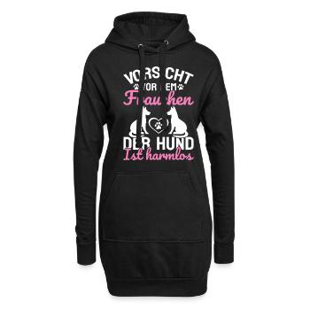 Vorsicht Vor Dem Frauchen Der Hund Ist Harmlos - Hoodie-Kleid - Schwarz - Vorne