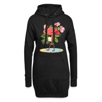 Tropical Flamingo Decor Palm Surf Hello Summer - Hoodie Dress - black - Front