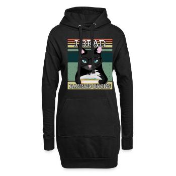 Lesen Verbotenes Buch Lustiger Buchliebhaber Lesen Sie Retro-Katze - Hoodie-Kleid - Schwarz - Vorne