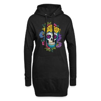 Mexiko Blumenblume Muertos Tag der Toten Halloween - Hoodie-Kleid - Schwarz - Vorne