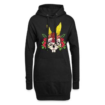 Kaninchen Blumen Muertos Tag der Toten Halloween - Hoodie-Kleid - Schwarz - Vorne
