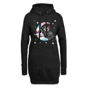 Lune et chat Floral Muertos Jour De Mort Halloween - Sweat-shirt à capuche long Femme - noir - Devant