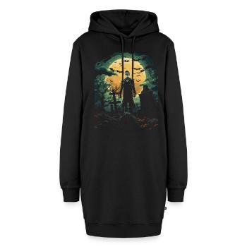 Skelett-Zombie Auf Nebligem Friedhof Bei Vollmond - Hoodie-Kleid - Schwarz - Vorne