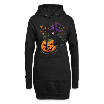 Chat sorcière à la citrouille Cool effrayant Halloween - Sweat-shirt à capuche long Femme - noir - Devant