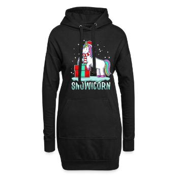 Licorne avec chapeau de père Noël et cadeau de Noël - Sweat-shirt à capuche long Femme - noir - Devant