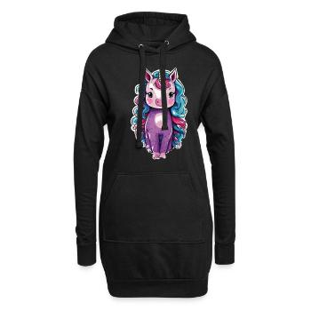 Süßes ausgefallenes Einhorn | Fantasie und Magie - Hoodie-Kleid - Schwarz - Vorne