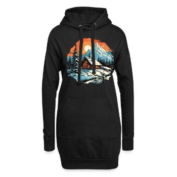 Winter Hut Mountains Snow Skiers Ski - Hoodie-Kleid - Schwarz - Vorne