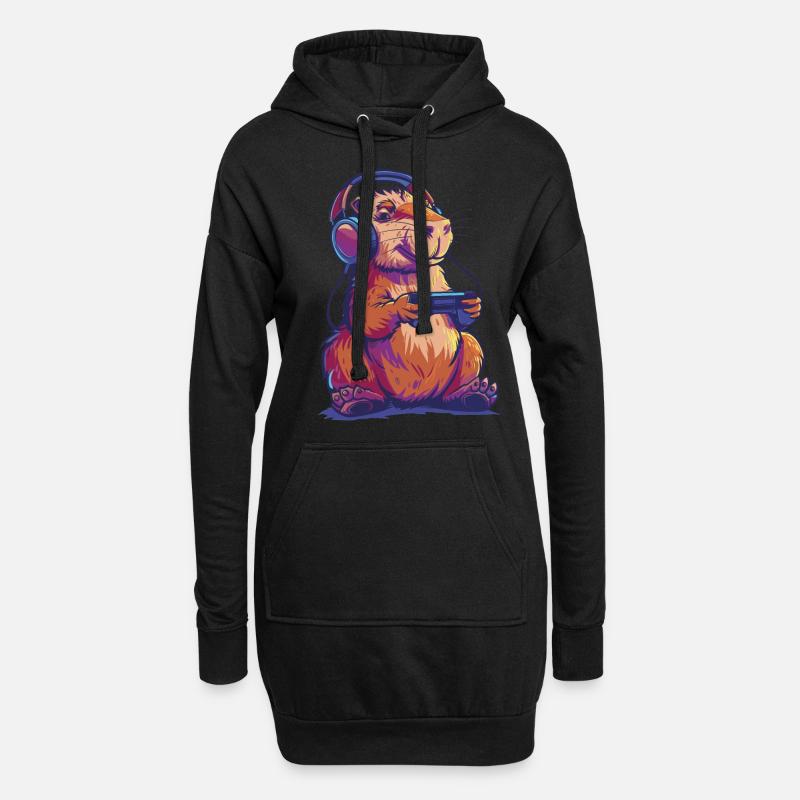 Capybara Videospiel - Hoodie-Kleid - Schwarz