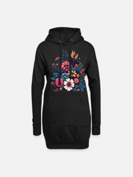 Botanische Glückseligkeit Wildblumenstrauß Naturliebhaber - Hoodie-Kleid - Schwarz