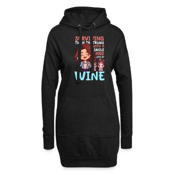 Zwillingsmutter überlebt mit Lächeln und Wein - Hoodie-Kleid - Schwarz - Vorne