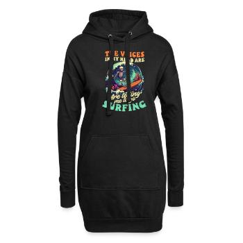 Surfer-Stimmen im Kopf Sagen Sie mir Surfen - Hoodie-Kleid - Schwarz - Vorne