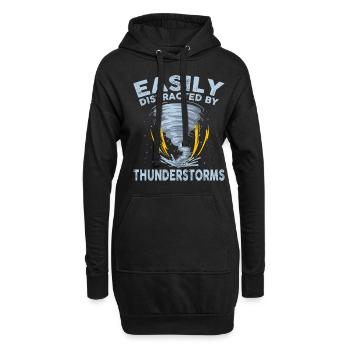 Leicht Abgelenkt Durch Gewitterwetter - Hoodie-Kleid - Schwarz - Vorne