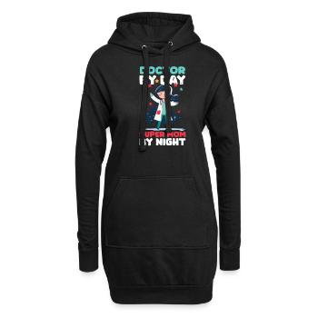 Maman vétérinaire médecin le jour, super maman la nuit - Sweat-shirt à capuche long Femme - noir - Devant