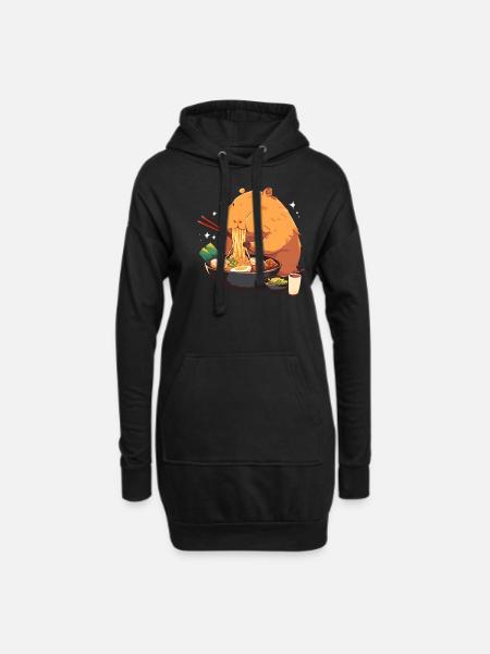 Kawaii Capybara Ramen Miso Japanische Nudel Foodie - Hoodie-Kleid - Schwarz