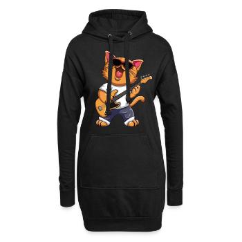 Lustige Musikerkatze E-Gitarreninstrumente - Hoodie-Kleid - Schwarz - Vorne