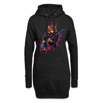 Rocker Cat spielt Gitarreninstrumente - Hoodie-Kleid - Schwarz - Vorne