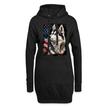 Husky de Sibérie Amérique États-Unis - Sweat-shirt à capuche long Femme - noir - Devant
