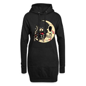 Katze Mond Blumen Muertos Tag der Toten Halloween - Hoodie-Kleid - Schwarz - Vorne