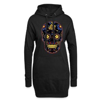 Buntes SkelettMuertos Tag der Toten Halloween - Hoodie-Kleid - Schwarz - Vorne
