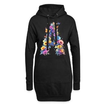 A – Floraler Anfangsbuchstabe 💐🌼🦋 - Hoodie-Kleid - Schwarz - Vorne