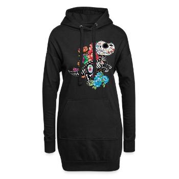 Squelette De Dinosaure Muertos Jour De La Mort Halloween - Sweat-shirt à capuche long Femme - noir - Devant
