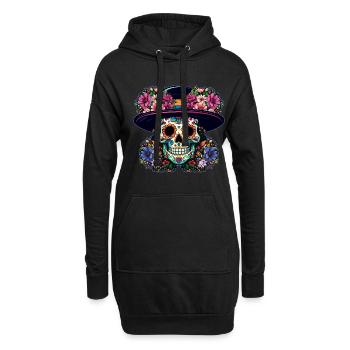 Skelett Hut Muertos Tag der Toten Halloween - Hoodie-Kleid - Schwarz - Vorne