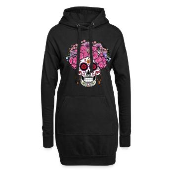 Mexikanischer Muertos Tag Des Toten Halloween Blumen - Hoodie-Kleid - Schwarz - Vorne