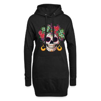 Bunte Blume Muertos Tag Des Toten Halloween - Hoodie-Kleid - Schwarz - Vorne