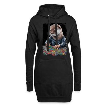 Otter spielt Puzzle Geschenk - Hoodie-Kleid - Schwarz - Vorne