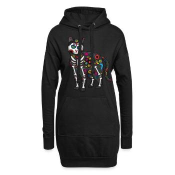 Gruselige Katze Blumen Muertos Tag Des Toten Halloween - Hoodie-Kleid - Schwarz - Vorne