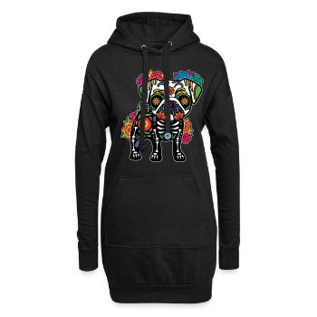 Mops Blumen Skelett Muertos Tag Des Toten - Hoodie-Kleid - Schwarz - Vorne