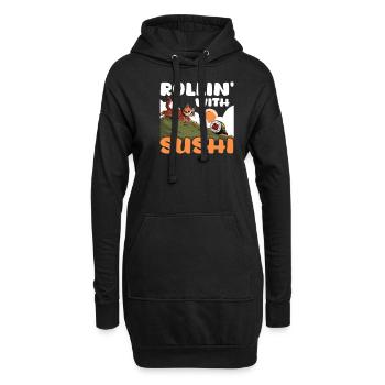 Rouleau de sushi roulant avec des sushis - Sweat-shirt à capuche long Femme - noir - Devant