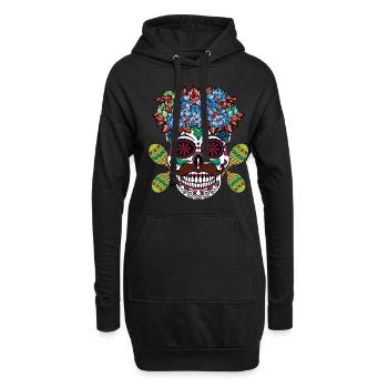 Lebendiger Día de los Muertos Totenkopf mit Blumen - Hoodie-Kleid - Schwarz - Vorne