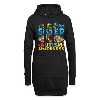 Je porte du bleu pour ma sœur autiste - Sweat-shirt à capuche long Femme - noir - Devant