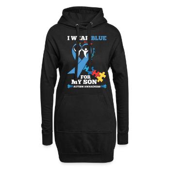 Sensibilisation à l’autisme Je porte du bleu pour mes - Sweat-shirt à capuche long Femme - noir - Devant