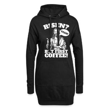 Risen Yeah But First Coffee Jesus Ostern - Hoodie-Kleid - Schwarz - Vorne