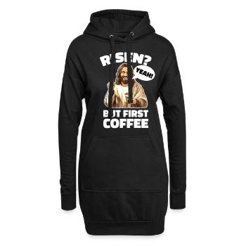 Risen Yeah But First Coffee Jesus Ostern - Hoodie-Kleid - Schwarz - Vorne