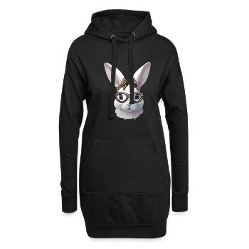 Ostern Hase Mit Brille Und Schleife - Hoodie-Kleid - Schwarz - Vorne
