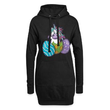Fröhliches Einhorn Mit Ostereiern - Hoodie-Kleid - Schwarz - Vorne