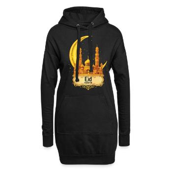 Eid Mubarak Feierliche Moschee mit Halbmond - Hoodie-Kleid - Schwarz - Vorne