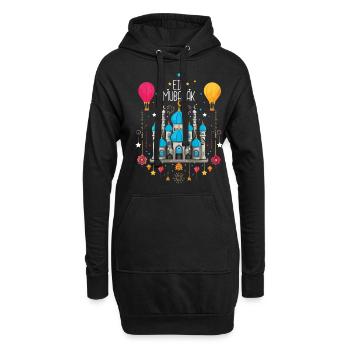 Eid Mubarak Feierliche Moschee und Heißluftballons - Hoodie-Kleid - Schwarz - Vorne