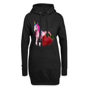 Einhorn mit Erdbeere - Hoodie-Kleid - Schwarz - Vorne