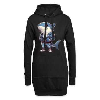 Cool Shark dans un design de veste en jean - Sweat-shirt à capuche long Femme - noir - Devant