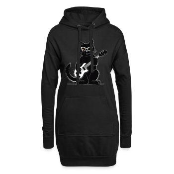 Katze spielt Gitarre - Hoodie-Kleid - Schwarz - Vorne