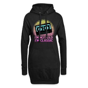 i am not old i am classic Retro Vintage Tape - Hoodie-Kleid - Schwarz - Vorne