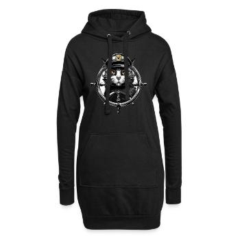 Capitaine de chat au volant - Maritime Animal Design - Sweat-shirt à capuche long Femme - noir - Devant