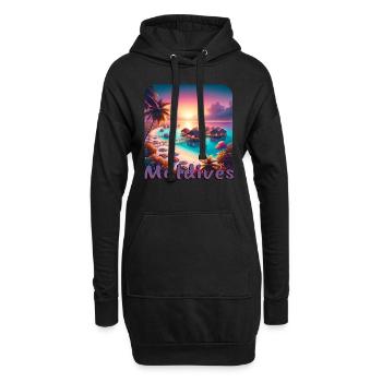 Malediven Urlaub Strand Sonnenuntergang Palmen - Hoodie-Kleid - Schwarz - Vorne